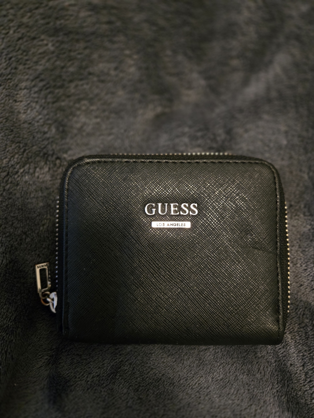 GUESS Black Saffiano Zip-Around Wallet for Men